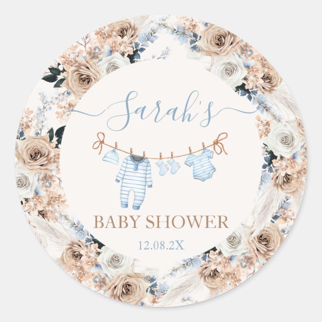Boy Baby Clothes Baby Shower Classic Round Sticker (Front)