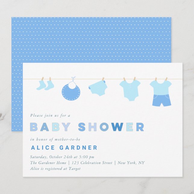 Boy Baby Clothes Baby Shower Party Invitation (Front/Back)
