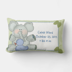 Boy Baby Elephant on Green with Rubber Duck Lumbar Pillow