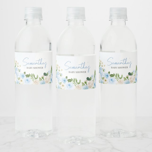 Boy Baby in Bloom Baby Shower  Water Bottle Label (Bottles)