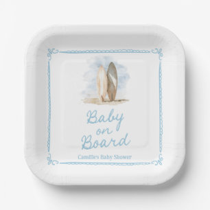 Boy Baby on Board Beach Baby Shower Paper Plate