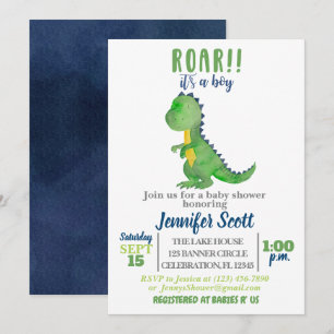 Boy Baby shower Aquarelle Dinosaur Invitation