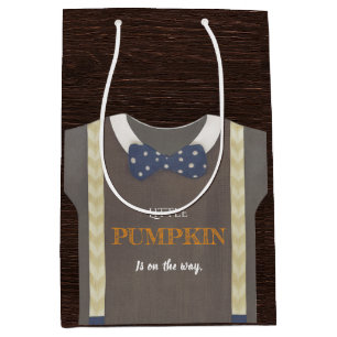 Boy baby shower autum fall blue burlap bodysuit medium gift bag