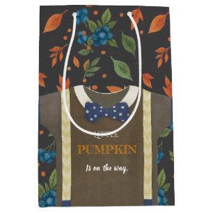 Boy baby shower autum fall blue burlap bodysuit medium gift bag