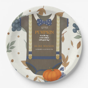 Boy baby shower autum fall blue burlap bodysuit  paper plate