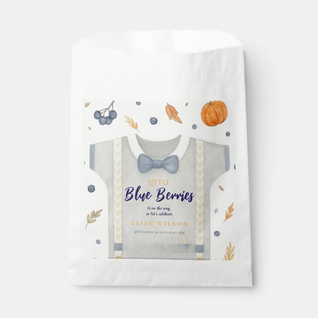 Boy baby shower autum fall burlap bodysuit  invita favour bag (Front)