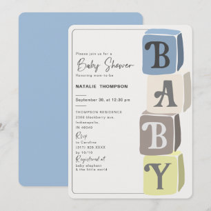 Boy Baby Shower Blocks Blue Invitation