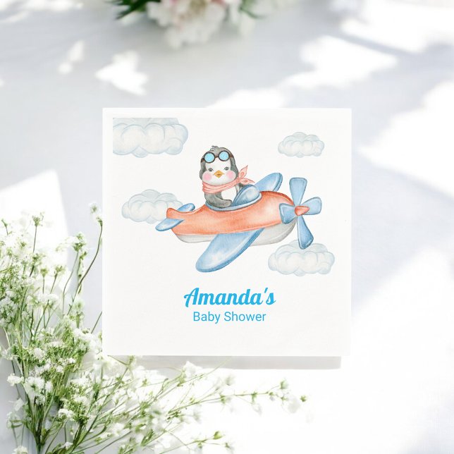 Boy Baby Shower Blue Airplane Penguin Paper Napkin (Creator Uploaded)