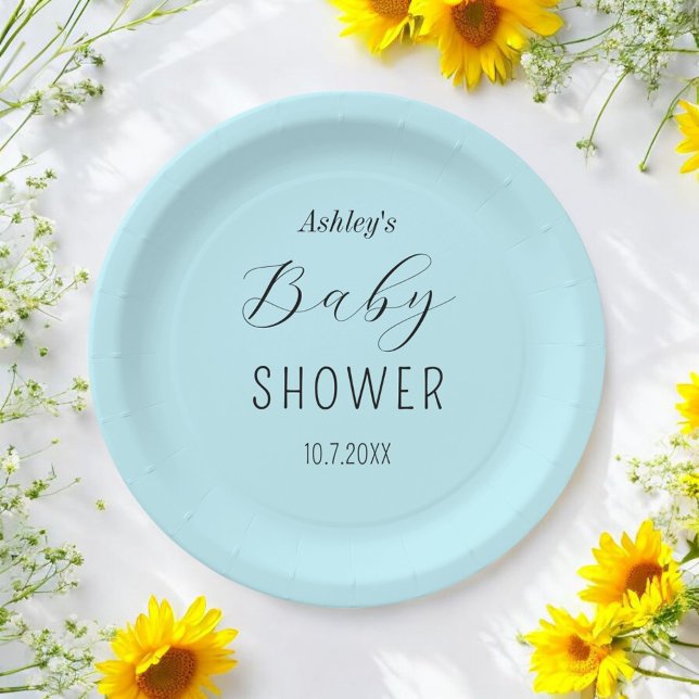 Boy Baby Shower Blue Black  Paper Plate (Creator Uploaded)