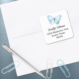 Boy Baby Shower Blue Butterfly Address Square Sticker