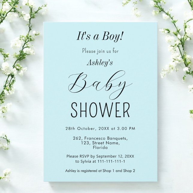 Boy Baby Shower Blue Elegant Invitation (Creator Uploaded)