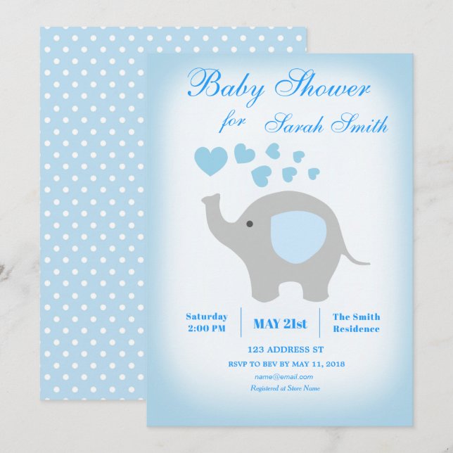 Boy Baby Shower Blue Elephant Invitation (Front/Back)