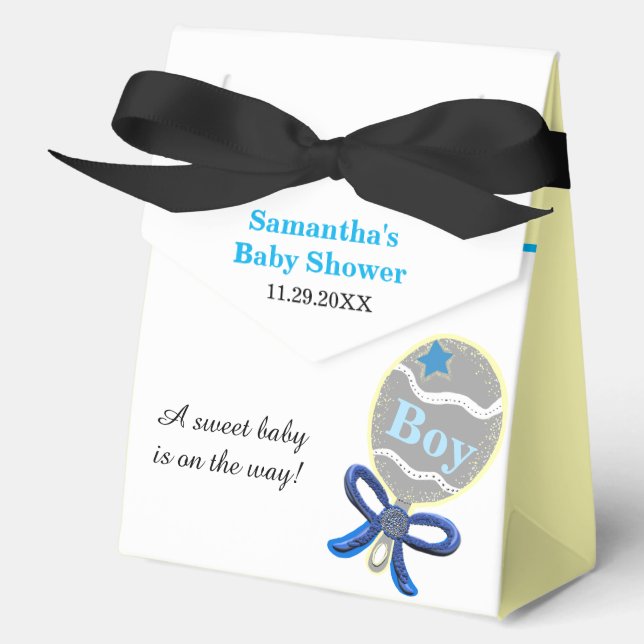 Boy Baby Shower Blue Rattle Favor Box (Front)