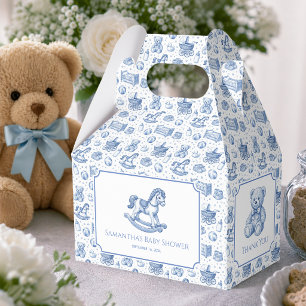 Boy Baby Shower Blue Rocking Horse and Teddy Bear Favor Box