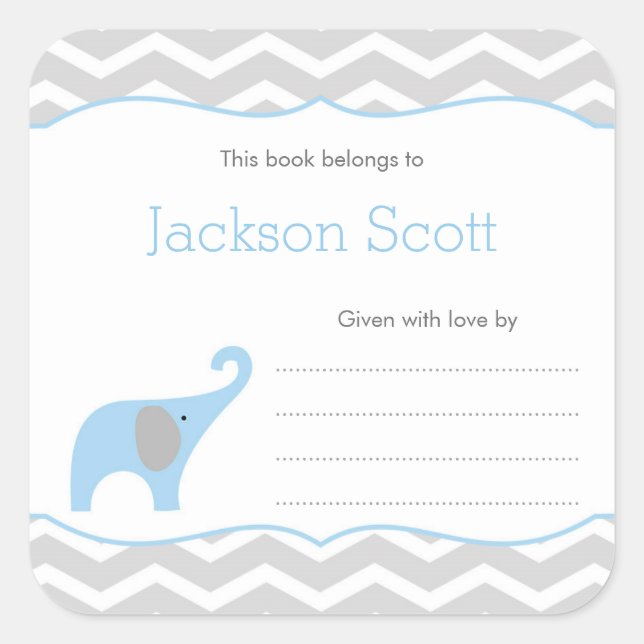 Boy Baby Shower Bookplate, baby's first library Square Sticker (Front)