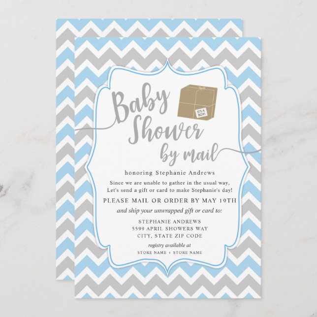Boy Baby Shower by mail with shipping box Invitation (Front/Back)