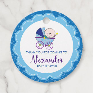Boy Baby Shower Carriage Favour Tag