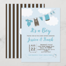Boy Baby Shower Clothes Line Invitation
