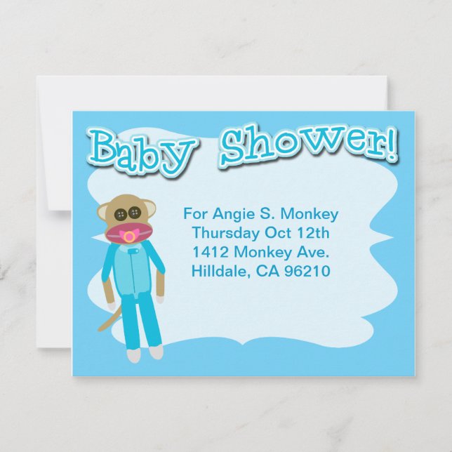 Boy Baby Shower Cute Sockmonkey Art Invitation (Front)