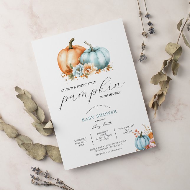 Boy Baby Shower Fall Pumpkin Rustic Invitation (Creator Uploaded)