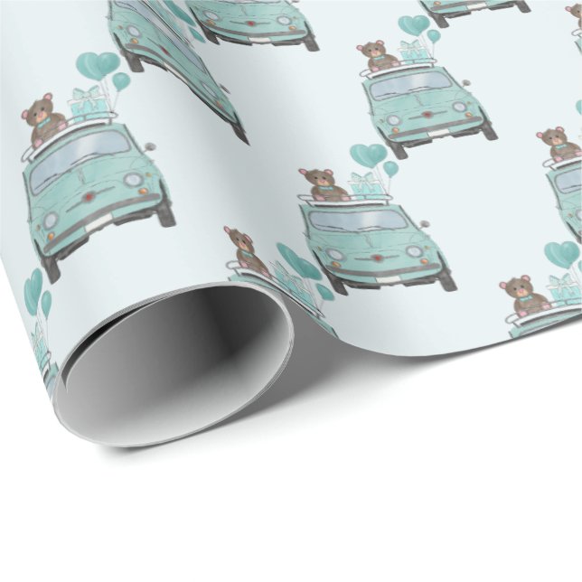 Boy Baby Shower Fiat 500  Wrapping Paper (Roll Corner)