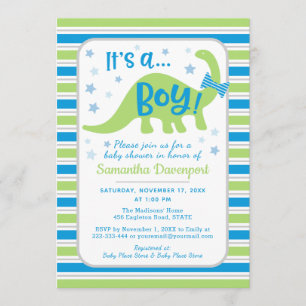 Boy Baby Shower Green Dinosaur Colourful Invitatio Invitation