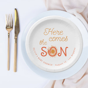 Boy baby shower here comes the son personalized paper plate