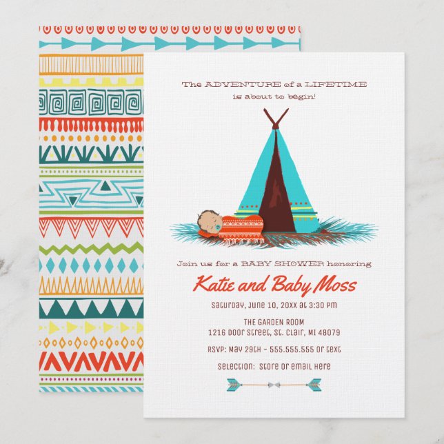 Boy Baby Shower Invitation | Boho Chic (Front/Back)