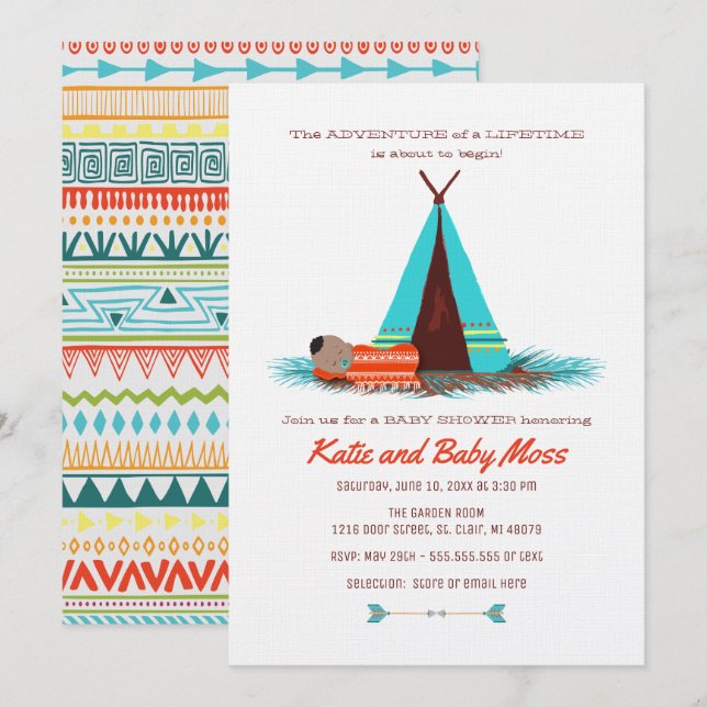Boy Baby Shower Invitation | Boho Chic (Front/Back)