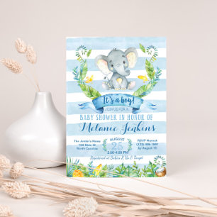 Boy Baby Shower Invitation, Elephant Baby Shower Invitation