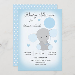 Boy Baby Shower Invitation Elephant Blue