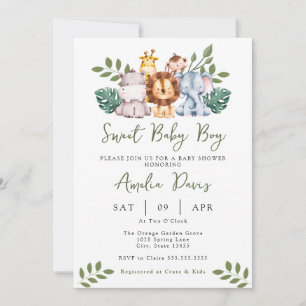 Boy Baby shower Invitation Modèle Safari Jungle