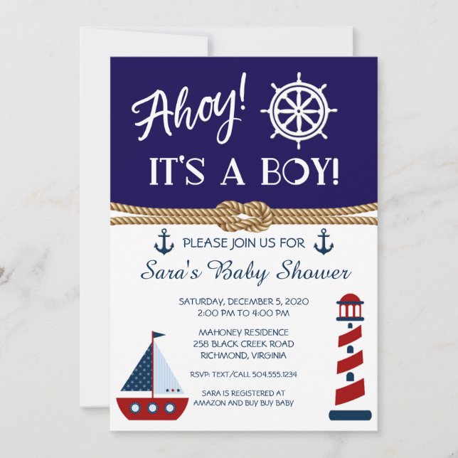 Boy Baby Shower Invitations, Nautical Shower Invitation (Front)