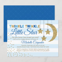 Boy baby shower invite twinkle little star blue