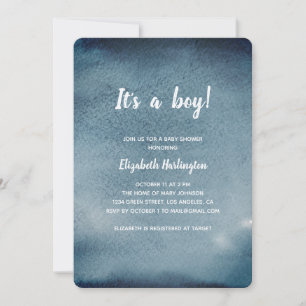 Boy baby shower. Navy invitation. Blue watercolor Invitation