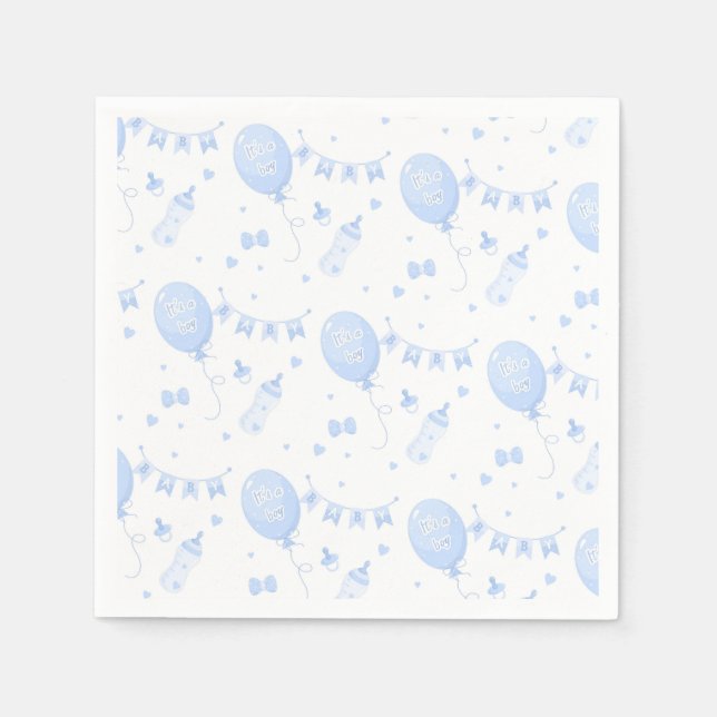 Boy Baby Shower Paper Napkin with Balloons (Front)
