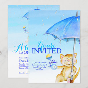 Boy baby shower parapluie whimsical invitations ch
