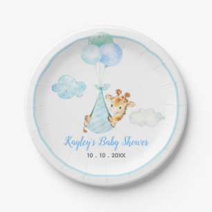 Boy Baby Shower Plates - Giraffe with Balloon