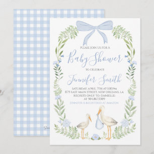 Boy Baby Shower Preppy Southern Blue Stork Invitation