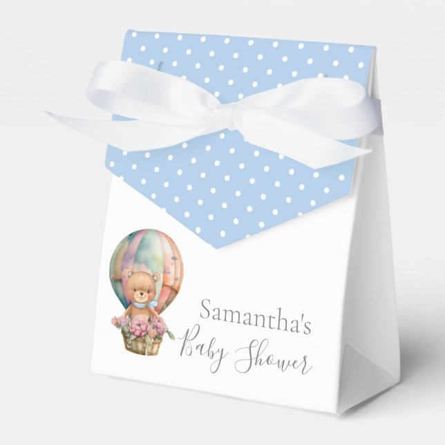 Boy BABY SHOWER Teddy Hot Air Balloon Blue Favor Box (Front Side)