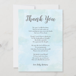 Boy Baby Shower Thank you note with poem