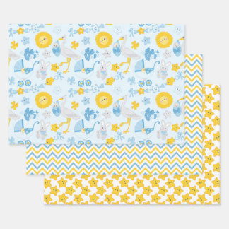 Boy Baby Shower Wrapping Paper Set of 3