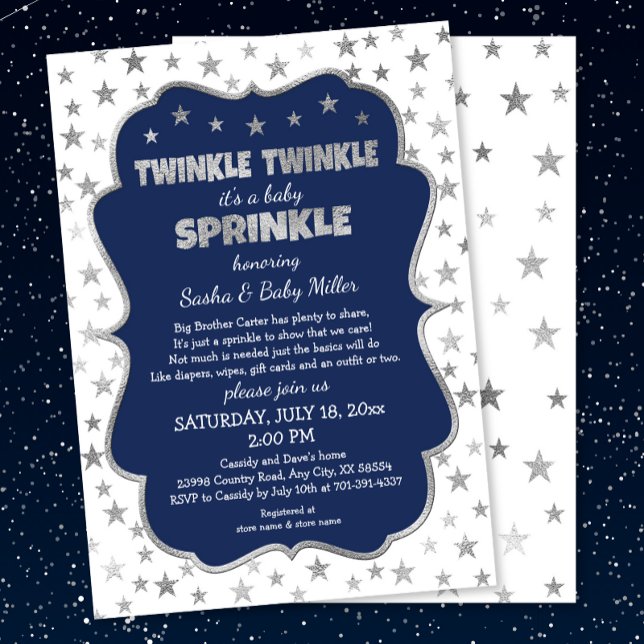 Boy Baby Sprinkle Invitations, navy silver stars Invitation (Creator Uploaded)
