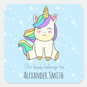 Boy baby unicorn This Book Belongs Name Square Sticker