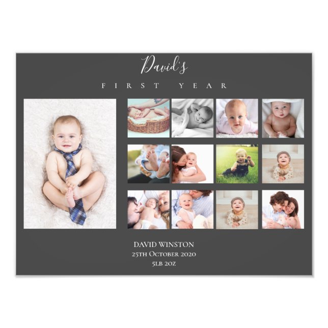 Boy Baby's First Year Photo Collage Keepsake Cute Print (Front)