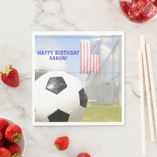 Boy Ball on Field American Flag Soccer Birthday Napkin
