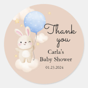 Boy Balloon Cute Brown Bunny Baby Shower Classic Round Sticker