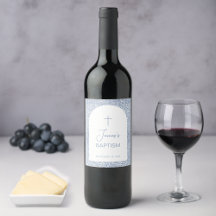 Boy Baptism Blue White Arch Floral Pattern Script 