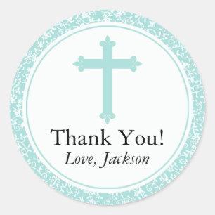 Boy Baptism Christening Communion Blue White Label
