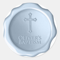 Boy Baptism Dusty Blue Wax Seal Embossed Cross